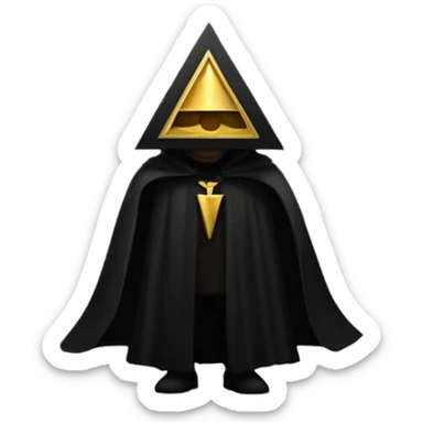illuminati shadow figure standing in black cloak with gold pyramid on chest sticker