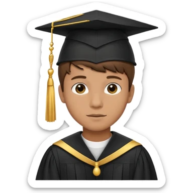 A young man with short brown hair, light brown skin, wearing a black graduation cap with a gold tassel. sticker