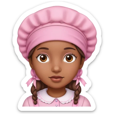 Brown girl wearing a pink bonnet sticker