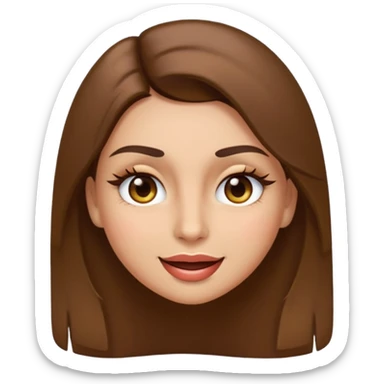 emoji style face of a woman with long straight brown hair, brown eyes, thick eyelashes, light olive skin tone, winking sticker