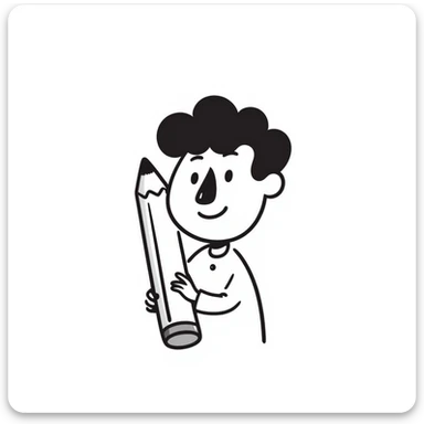 Mr. Squiggle, whimsical cartoon character with a pencil nose, playful and friendly expression, hand drawn doodle style sticker