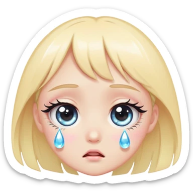 Cute anime-style crying girl eye, big round eye with a teardrop falling down, sparkly pupil, long lashes, soft pastel colors, kawaii emoji aestheti sticker
