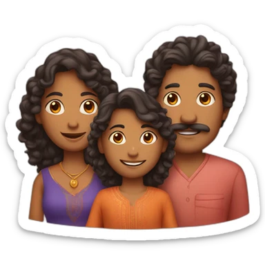 indian family with one dad and one son straight hair and one mom and one daughter curly hair sticker