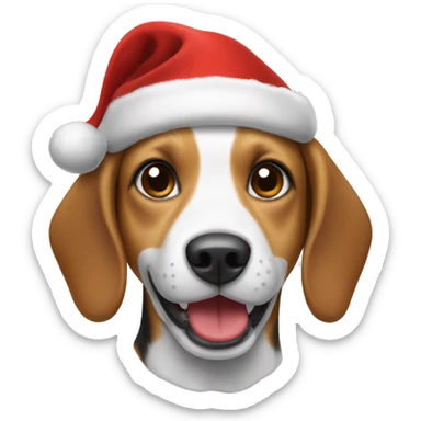 Happy beagle wearing Christmas hat sticker