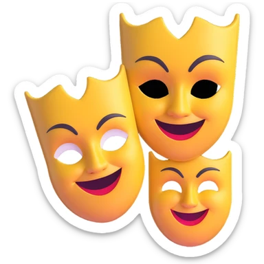 drama masks showing extreme emotions - one with exaggerated smile, one with dramatic frown sticker