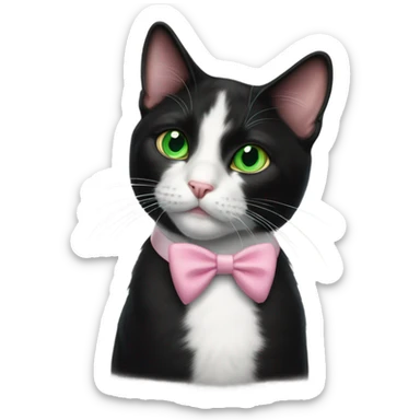 Tuxedo cat with green eyes and pink nose sticker