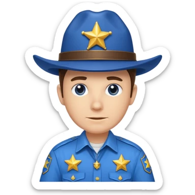Sheriff with shiny blue star badge and blue hat sticker