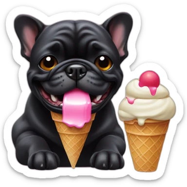Black French buldog with ice cream sticker