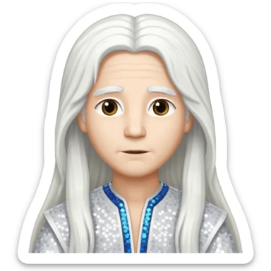 God from The Bible with long white hair, white sequin outfit sticker