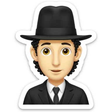 Jewish guy ,yellow skin ,very long nose ,black hat with 2 strands of curly hair coming down each side of the hat sticker