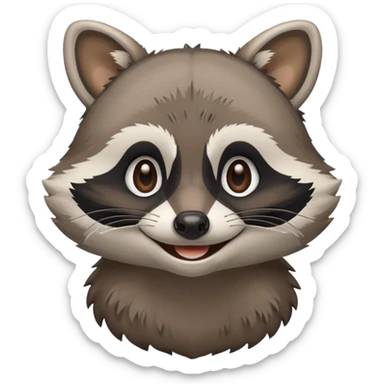 grey smiling raccoon, plain, no shadows sticker