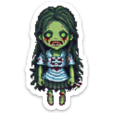 girl zombie with black long hair with teeth sticker