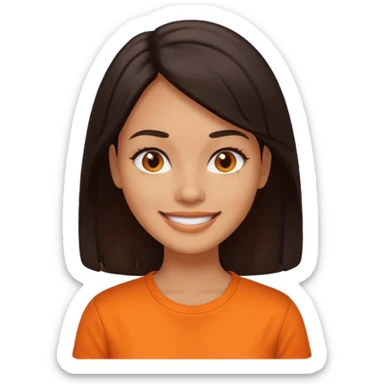 medium tone skin, dark hair, orange shirt, woman sticker