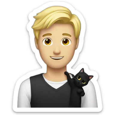 Blonde guy with black cat in arms sticker