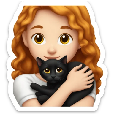 White redhead girl cuddling black kitten sticker