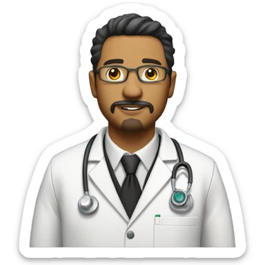 Full Latino man with goatee and science lab coat sticker