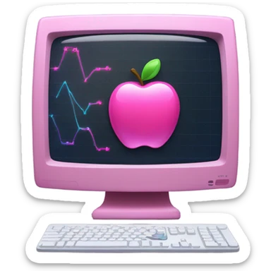 Pink apple computer with graph sticker