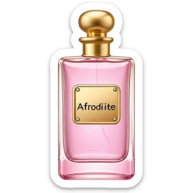 rectangle perfume light pink liquid gold cylinder cap written AFRODITE sticker