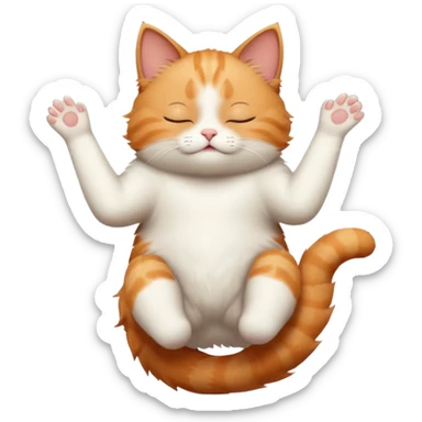 ginger and white small cat in funny positions upside down with eyes closed sticker