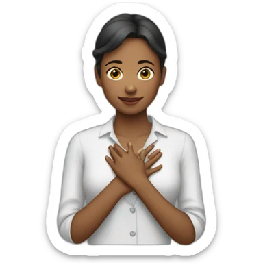 person putting her hand on her chest sticker