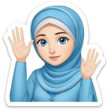 Turkish beautiful finish Konya girl blue eyes with light blue music design hijab islamic dress and musically background and she wave one's hand sticker