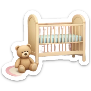 Cozy baby room with crib and teddy bear sticker