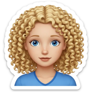 Friendly looking white girl with curly, blonde hair, blue eyes, and freckles. sticker