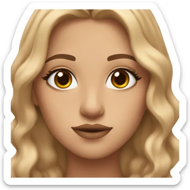 A Greek girl with slightly wavy hair that’s light brown and has on mascara pretty lashes lip liner and pretty makeup on sticker