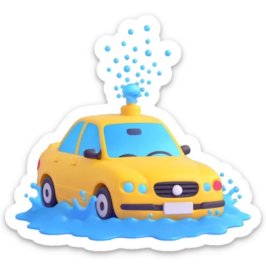 car wash emoji, car under water spray, sparkling clean, vibrant sticker