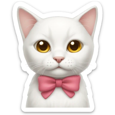 sweet white cat with bow on right ear sticker