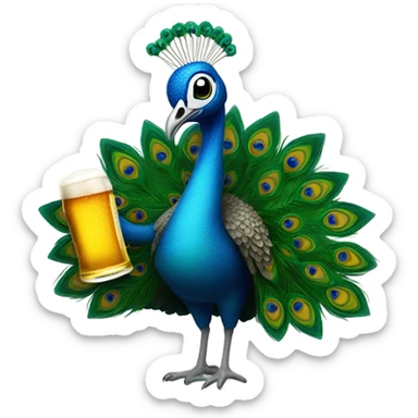 peacock holding a beer sticker