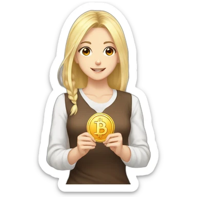 blonde brown eyes anime girl with bitcoin in hands sticker