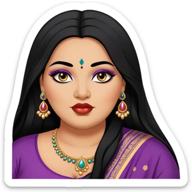 big plus size, medium deep skin, long hair, baddie,pretty, makeup, lipgloss, black eyeliner, dupatta, indian
 sticker