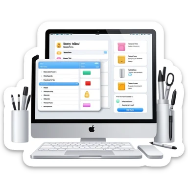 beauty salon inventory dashboard on iMac with notebook and pen nearby sticker