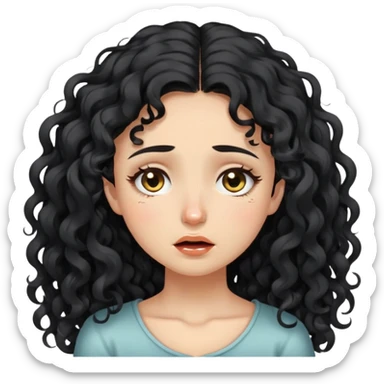 Girl,long black curly hair, beautiful hazel eyes, crying with eyes shut  sticker