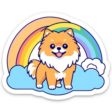  Tan Pomeranian under a rainbow sticker