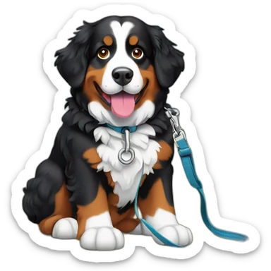 Bernese mountain dog hiking with a leash sticker
