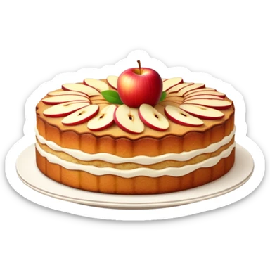 cinematic-realistic-apfelkuchen-dessert-emoji,-depicted-as-a-classic-apple-cake-with-cinnamon-and-thinly sliced apples on the top a few neatly spread out-rendered-with-soft-textures-and-warm,-inviting-lighting. sticker
