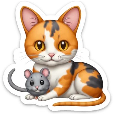 A cat holding a dead mouse sticker
