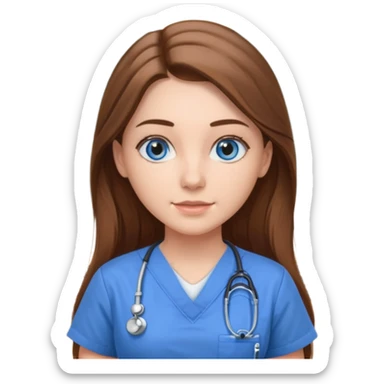 pretty female nursing student with long brown hair, blue eyes inside a classroom at university sticker