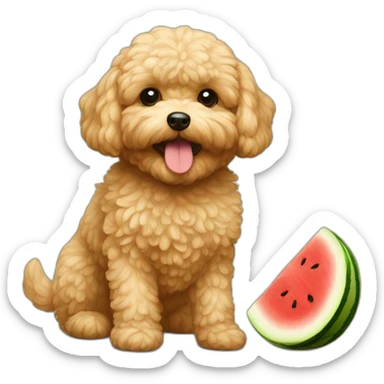 golden maltipoo eats watermelon sticker