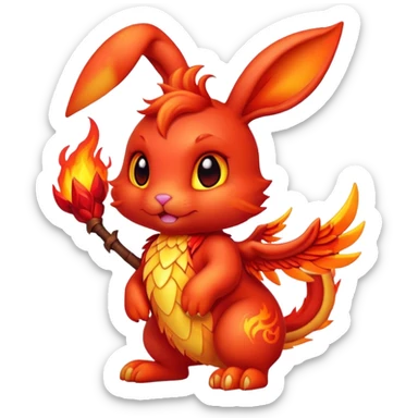 cute red fire bunny with fire paws and dragon wings sticker