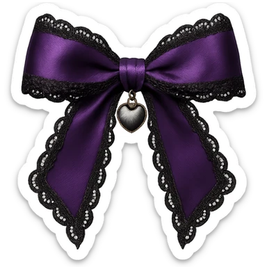 Purple gothic bow with black lace trim and heart charm, remove background sticker