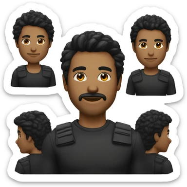 persona adolecente, de piel morena clara, con corte de pelo corto mullet y buzo negro  sticker