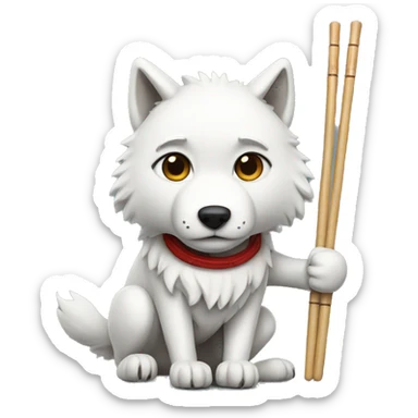 White wolf with chopstick legs sticker