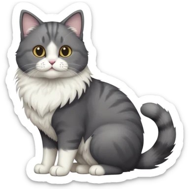 full body half dark grey and half white cat with white front legs sticker