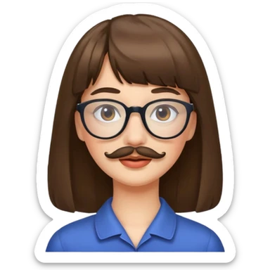 woman with bangs and glasses and beautiful mustache sticker