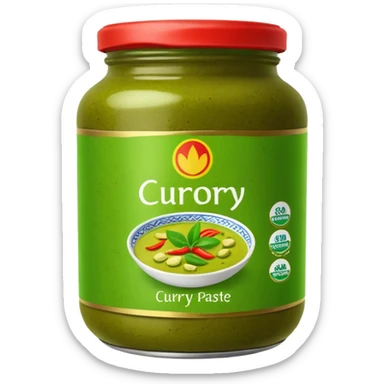 A jar of green curry paste with label sticker