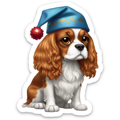 Cavalier King Charles Spaniel dog in a festive cap sticker