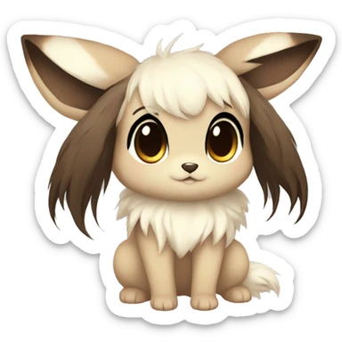 Kawaii Pale Eevee with dark brown long emo hair covering her eyes Full Body sticker